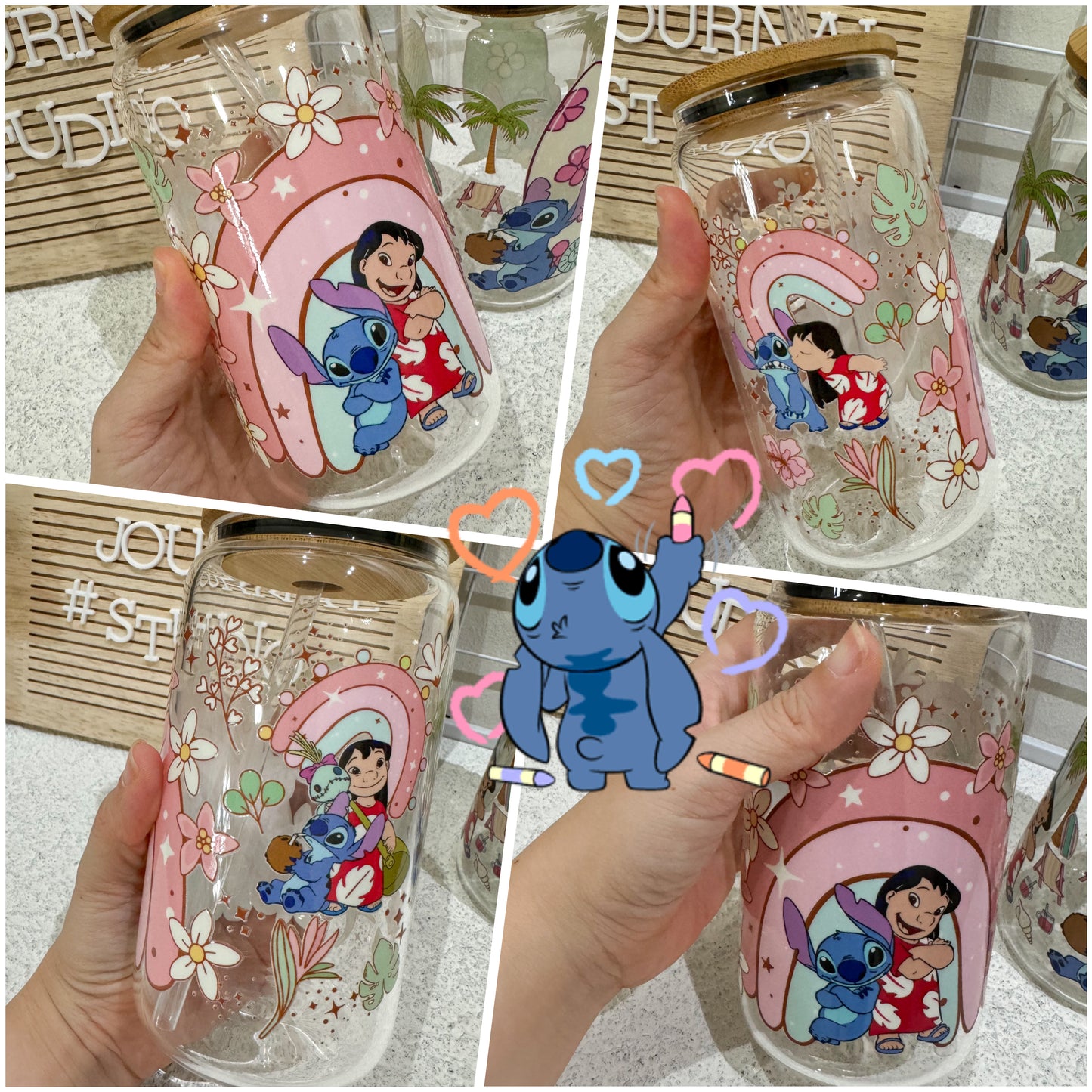 16oz Glass Straw Cup - Disney Lilo & Stitch + Disneyland
