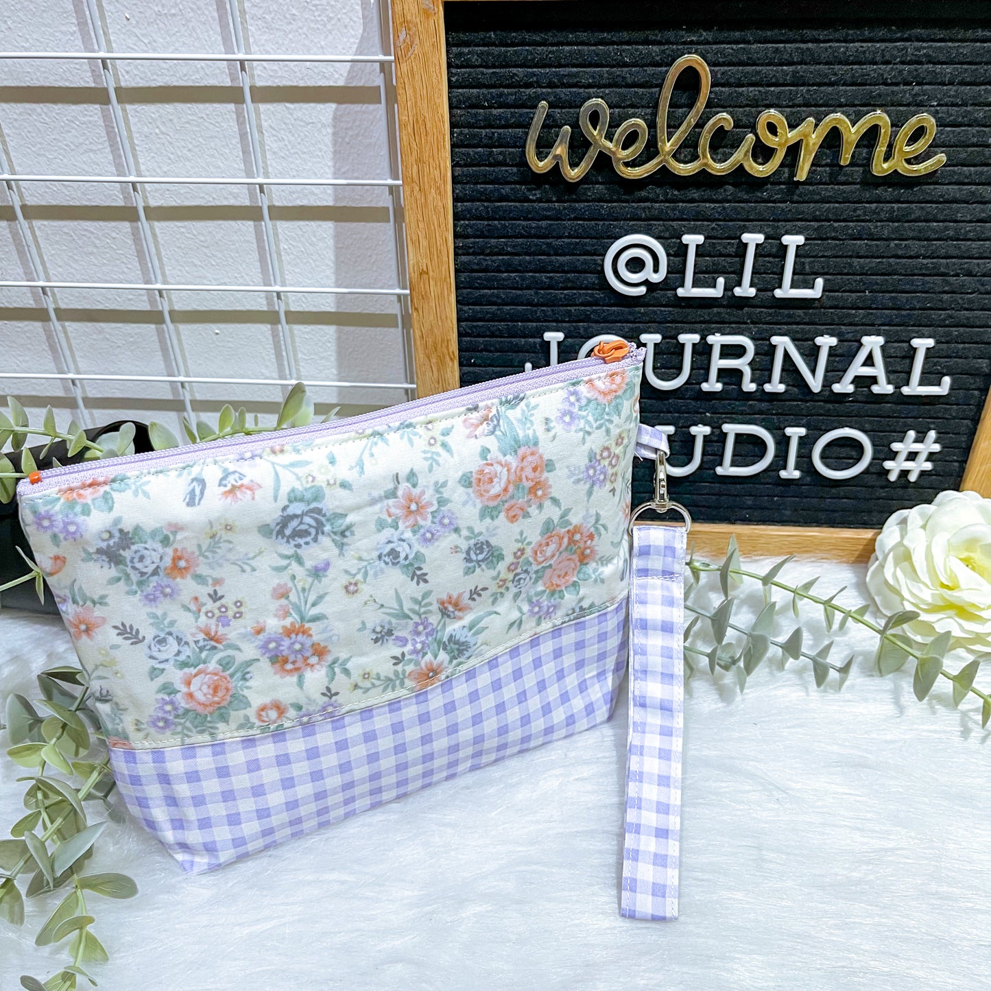 Lavender Gingham Floral Base Pouch