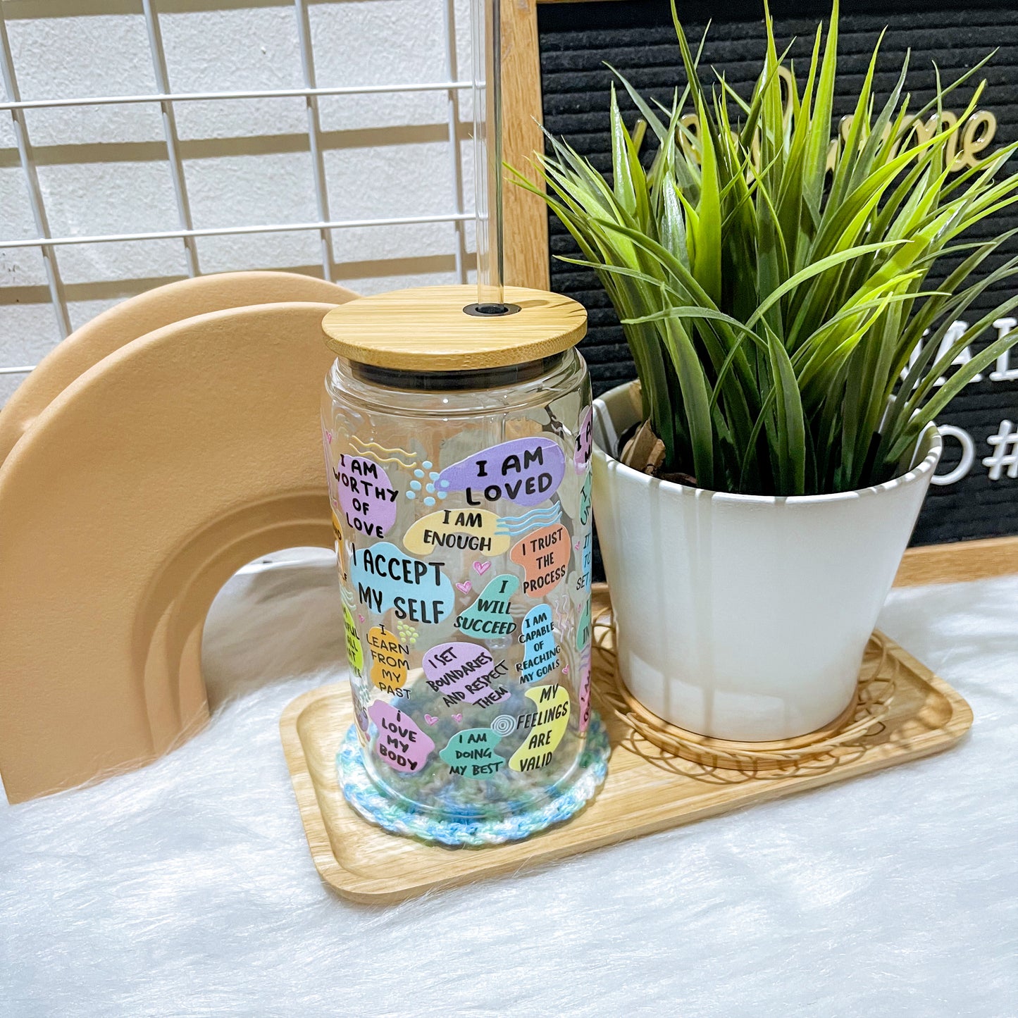 16oz Glass Straw Cup - Self Love