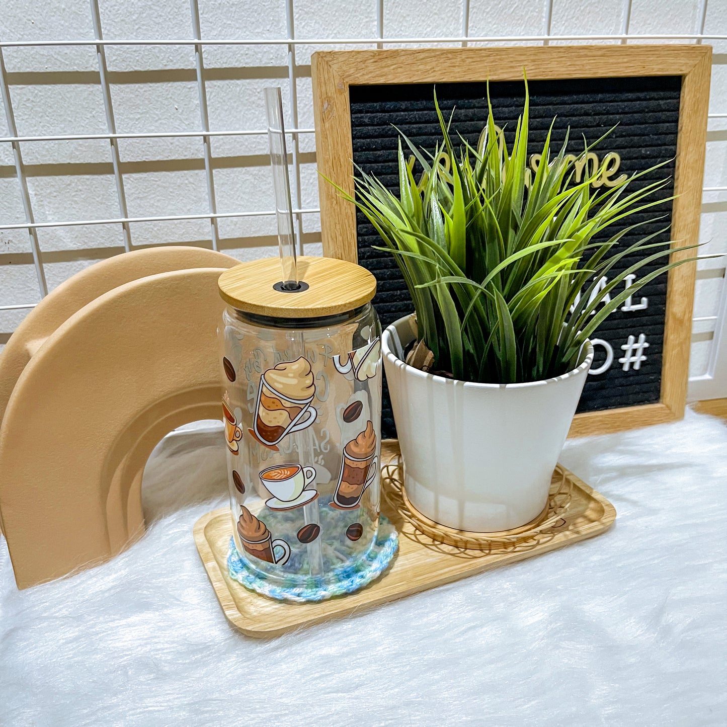 16oz Glass Straw Cup - Fueled by Coffee