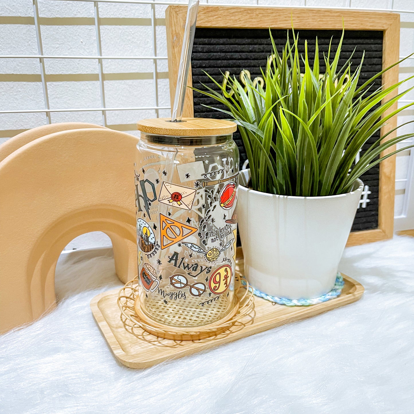 16oz Glass Straw Cup - Harry Potter